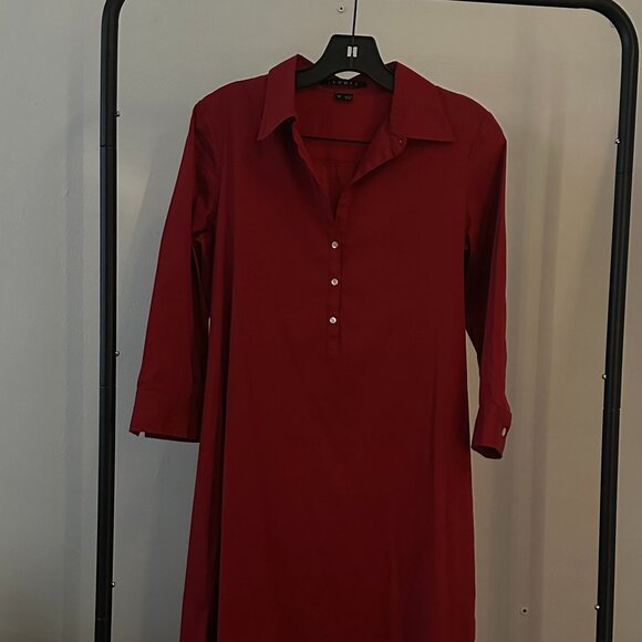 Theory Red Button Front Shirt Dress — Size M, Classic Minimalist Style - Picture 1 of 4